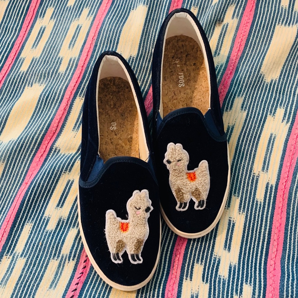 Velvet llama slip on Soludos